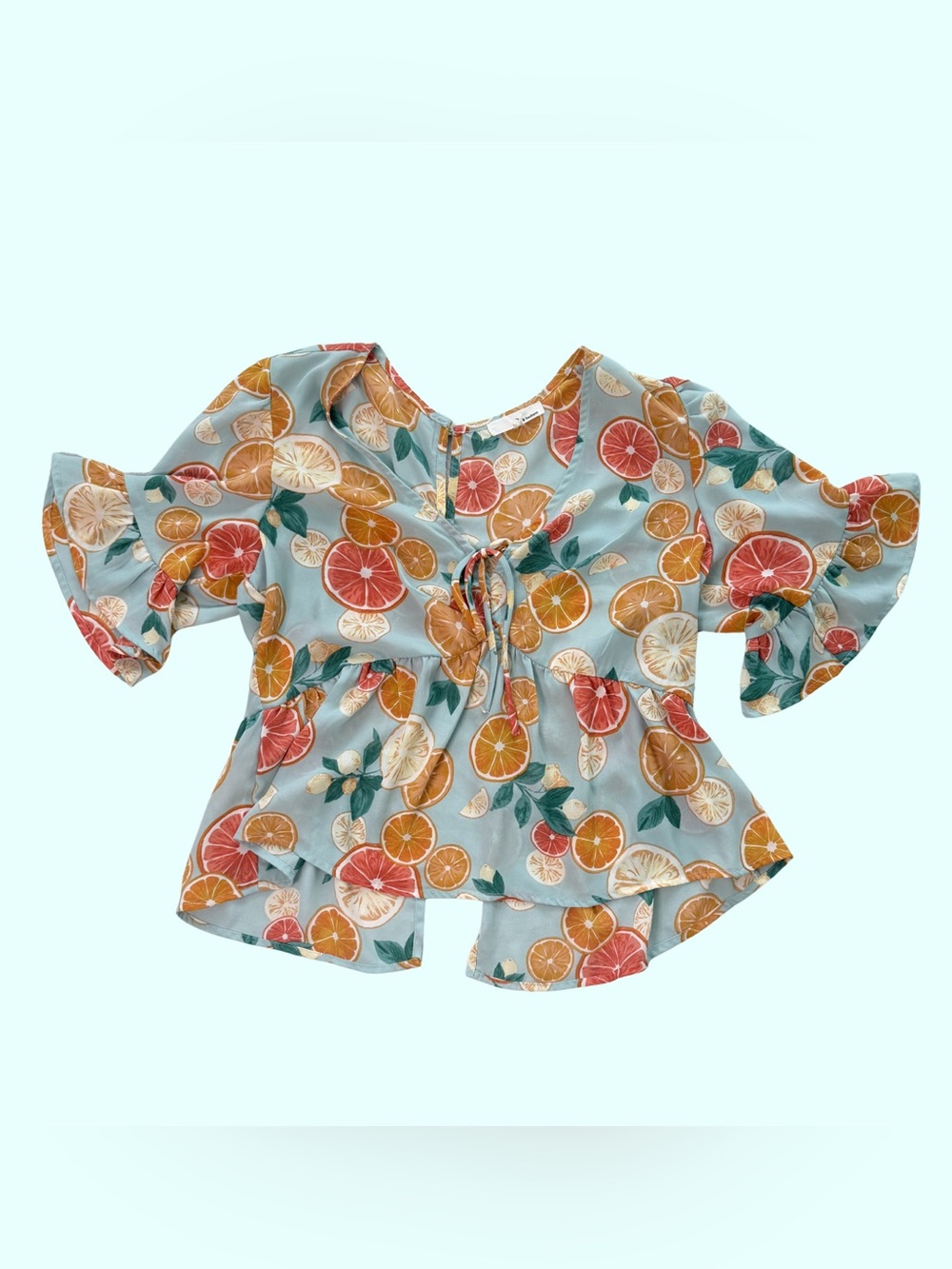 june & hudson Light Blue Citrus Tie-Front Blouse